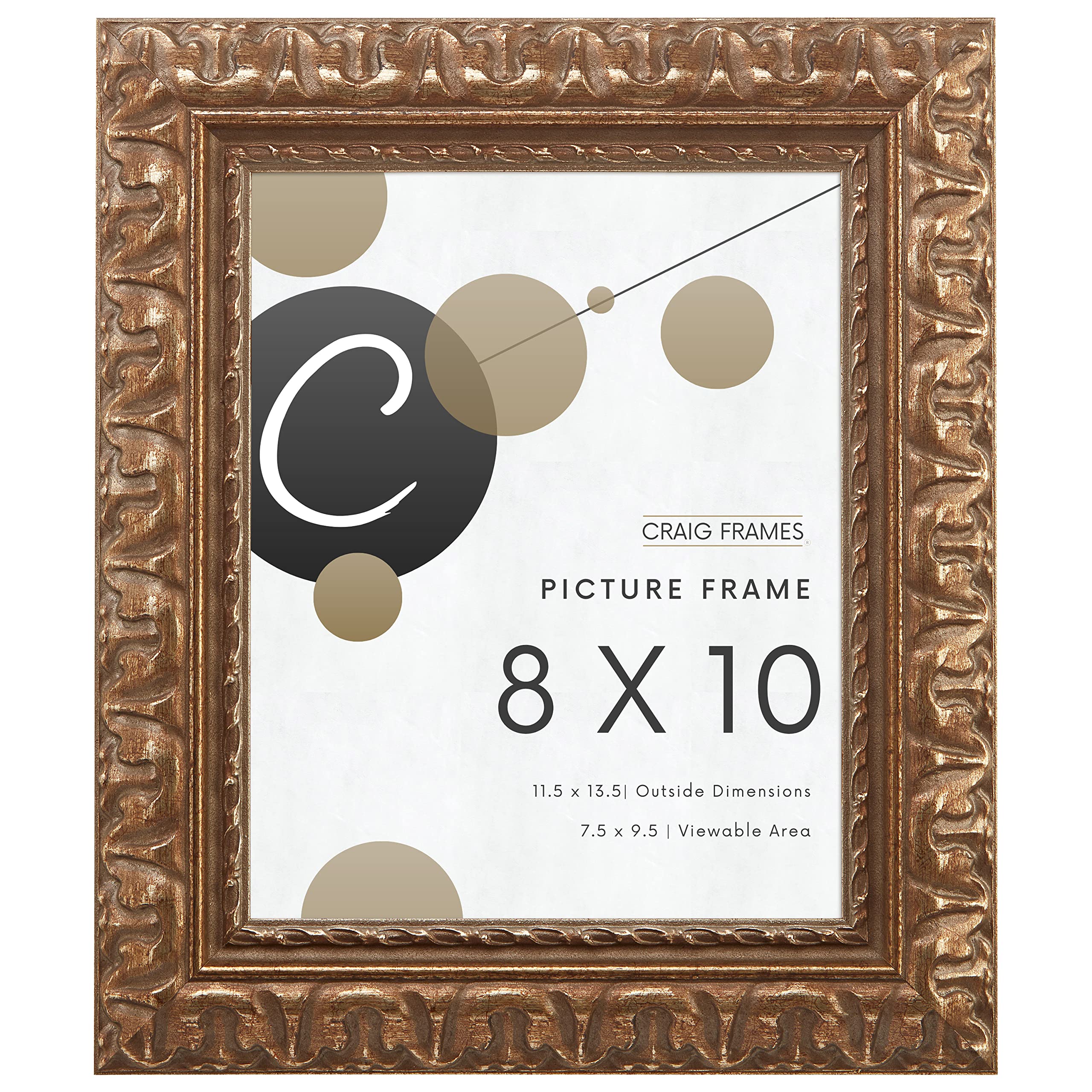 Craig Frames Bravado Ornate Antique Bronze Picture Frame, 8 by 10-Inch