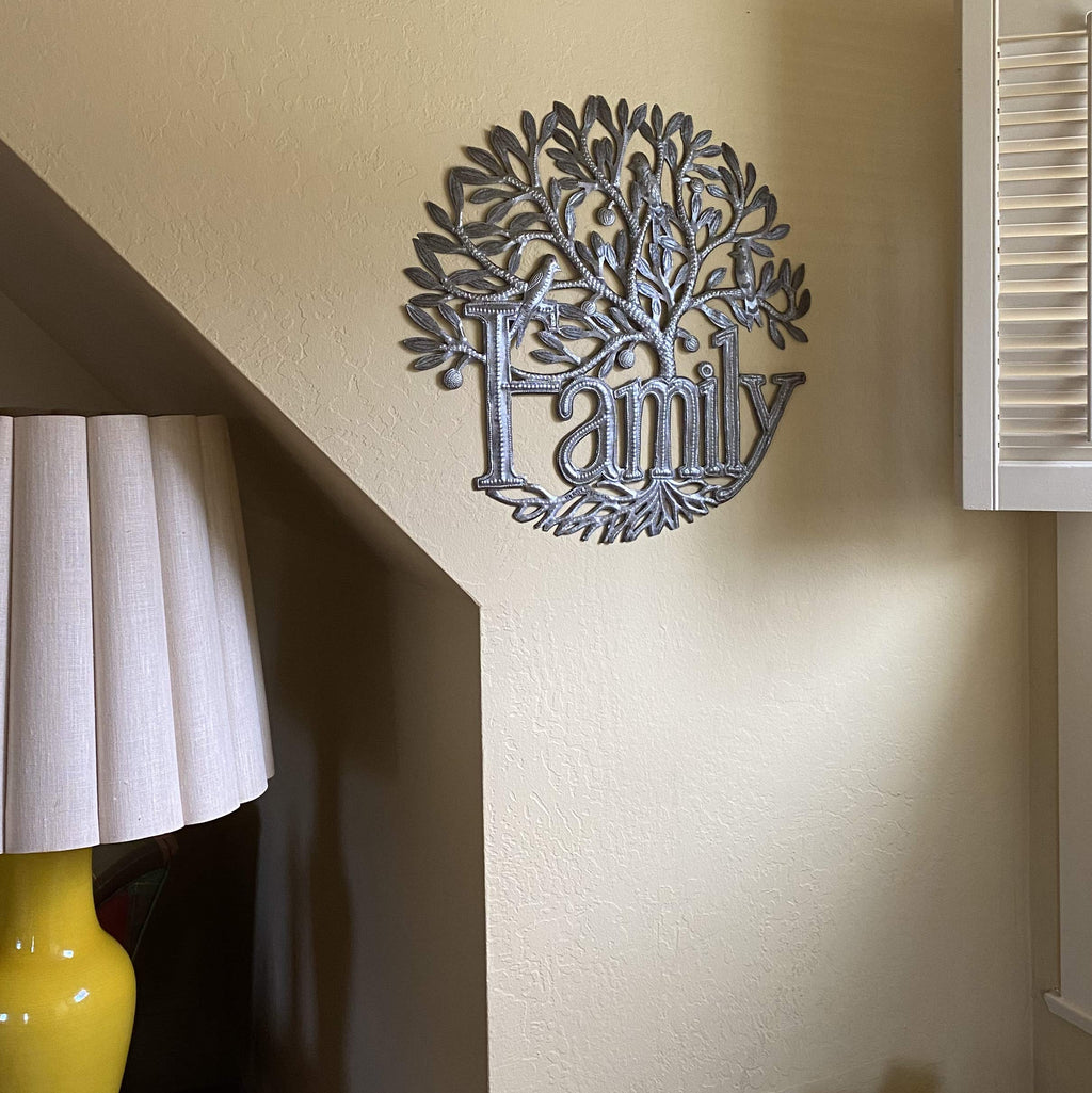 Family Wall Hanging Sign, Tree Of Life Decor, Indoor Outdoor Home Decorations, Handmade In Haiti 17.5 X 17.5 Inches
