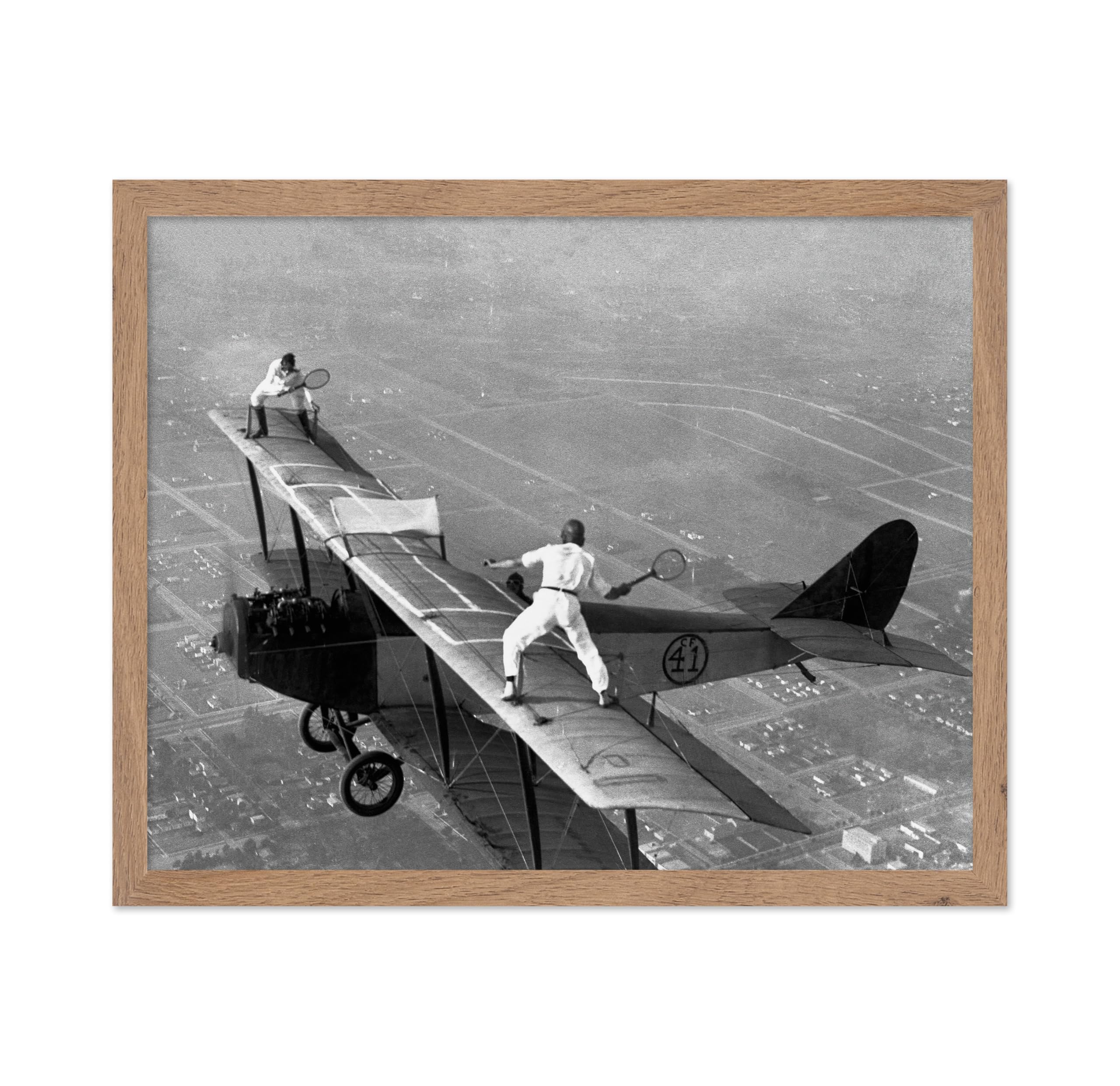Poster Master Vintage Photograph Poster - Retro Funny Print - Gift for Artist, Friend - Tennis on Airplane Wings, Athlete, Man, 