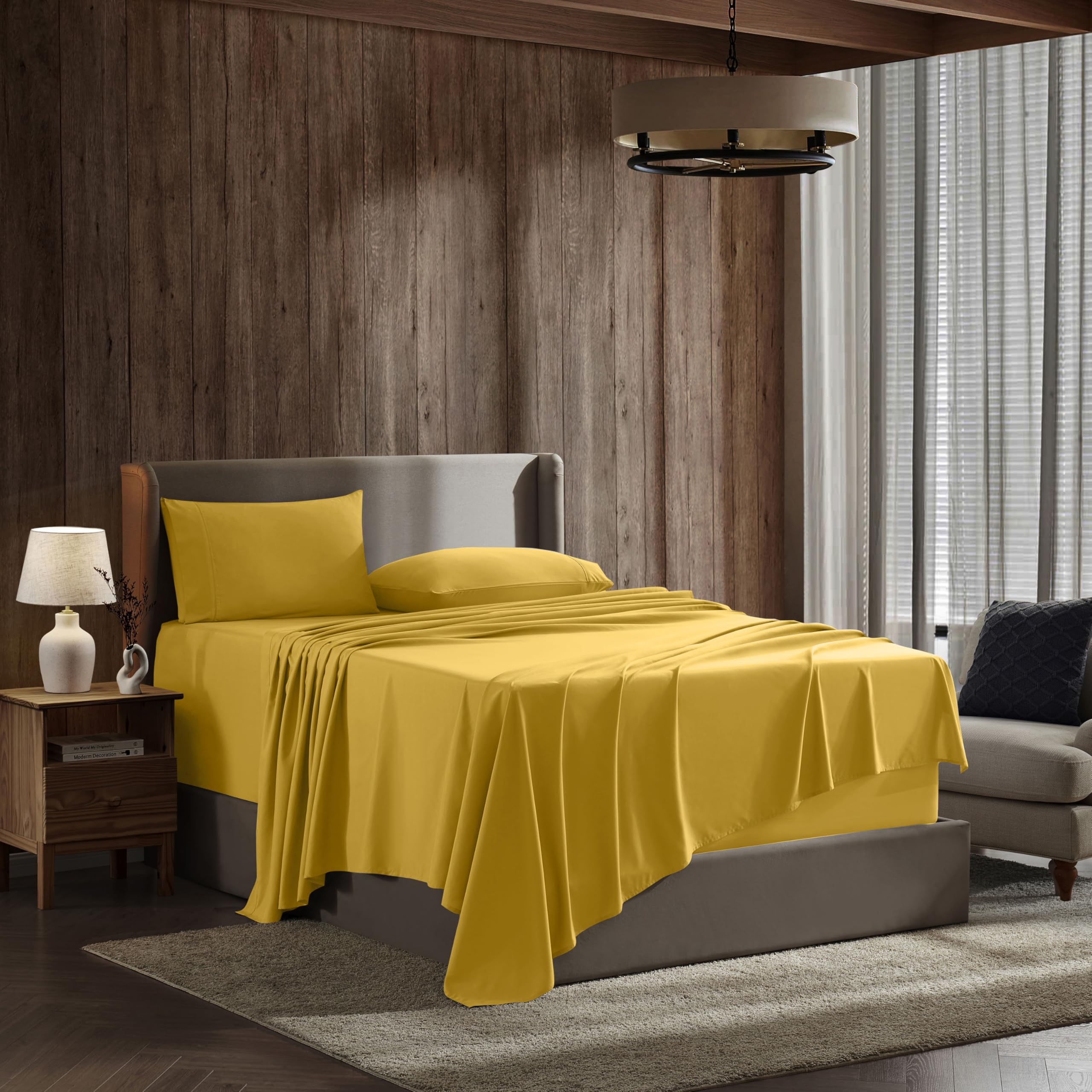 Nestl King Size Sheets Set - 4 Piece King Sheets, Deep Pocket, Hotel Luxury, Extra Soft, Breathable And Cooling, Yellow King Bed Sheets