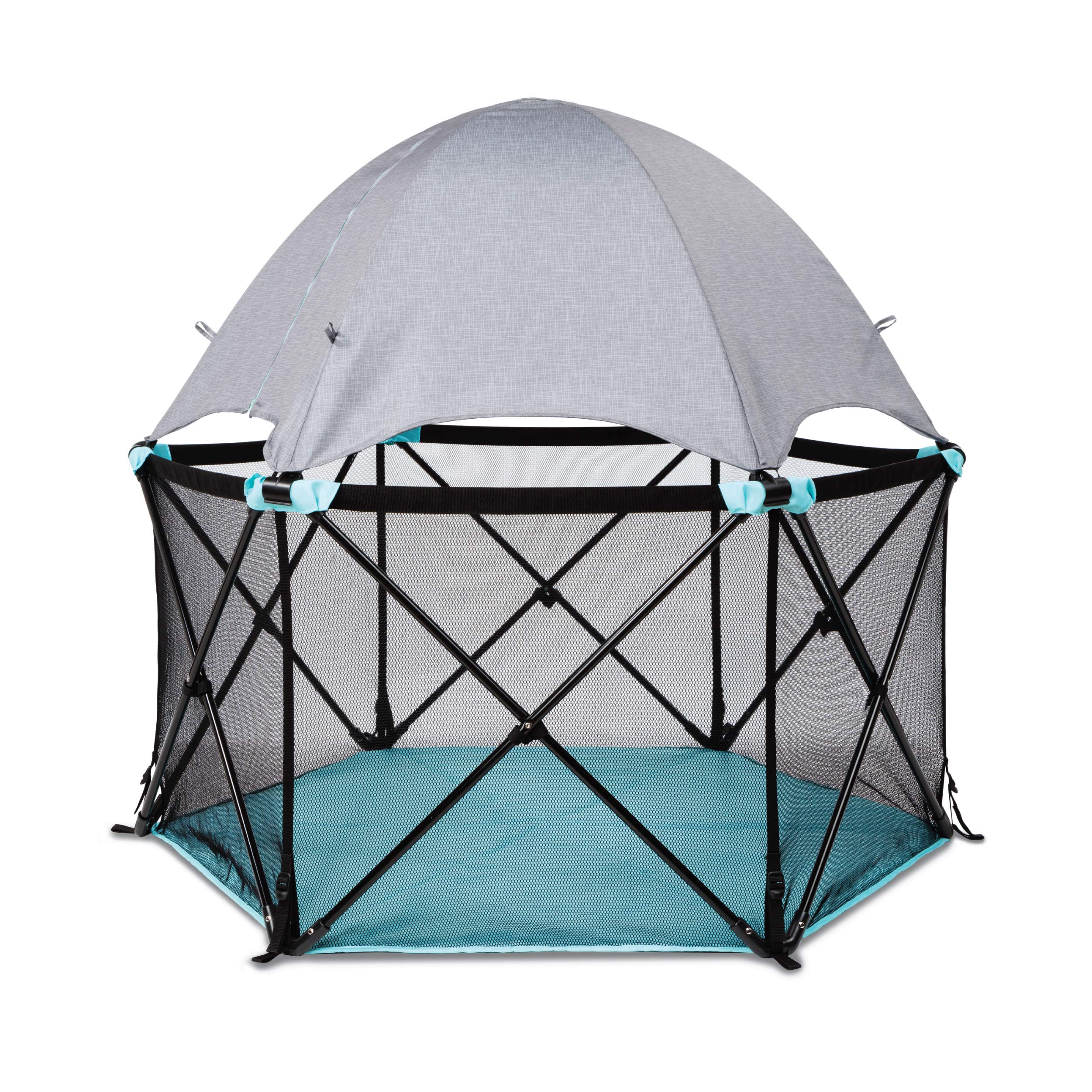 Summer Infant Pop N Play Deluxe Ultimate Playard, Aqua Splash - Full Coverage Indoor/Outdoor Portable Play Pen with Fast, Easy a
