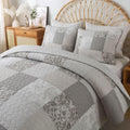 SLPR Silver Linings Cotton Quilt Set - Queen Size with 2 Shams, Neutral Pieced Patchwork Design, Country Silver Gray Quilted Com