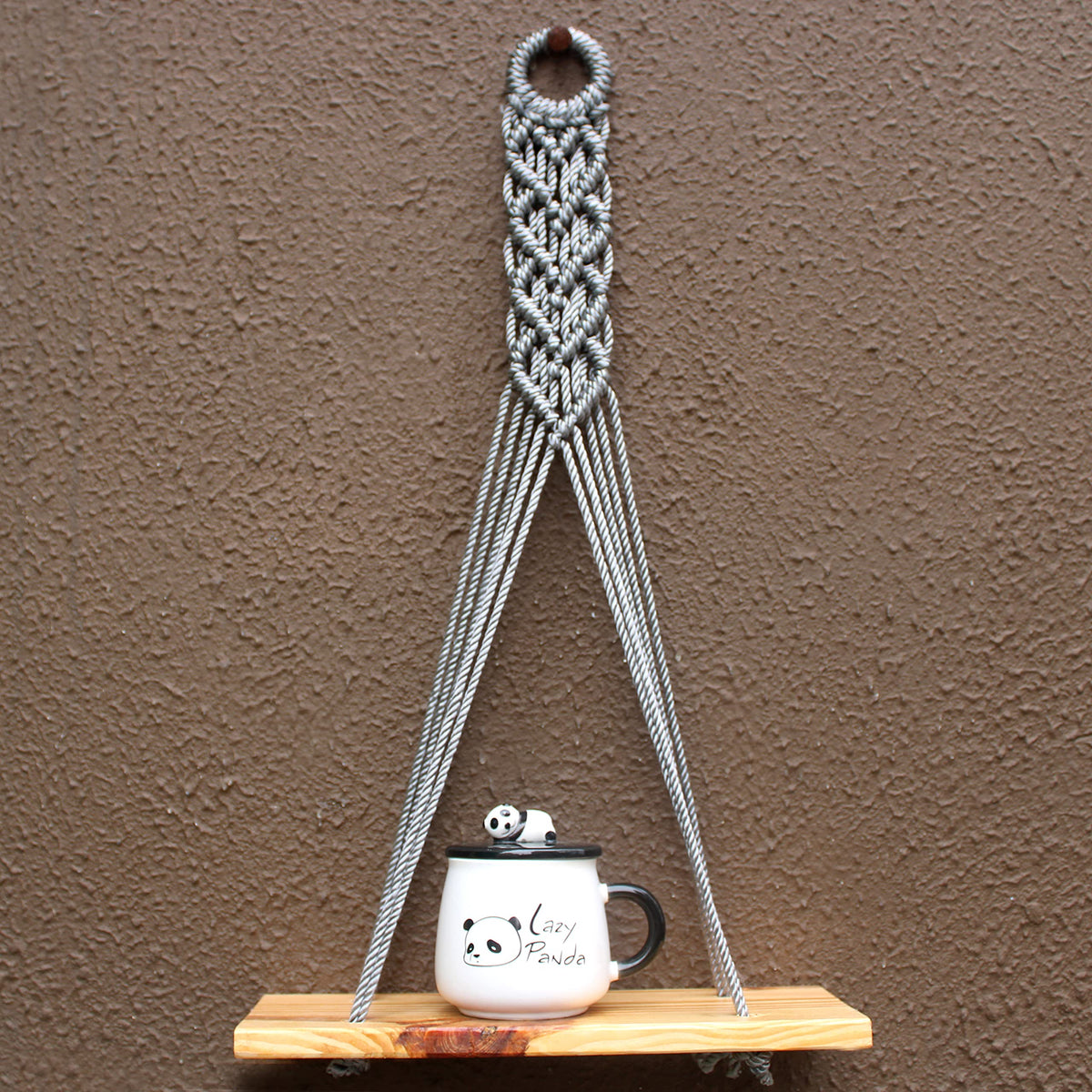 Vah Pine Heart Grey Macrame Rope Wall Hanging Shelf Macrame Shelf Wall Hangings Macrame Floating Shelf Used As Wall Decor For Ho