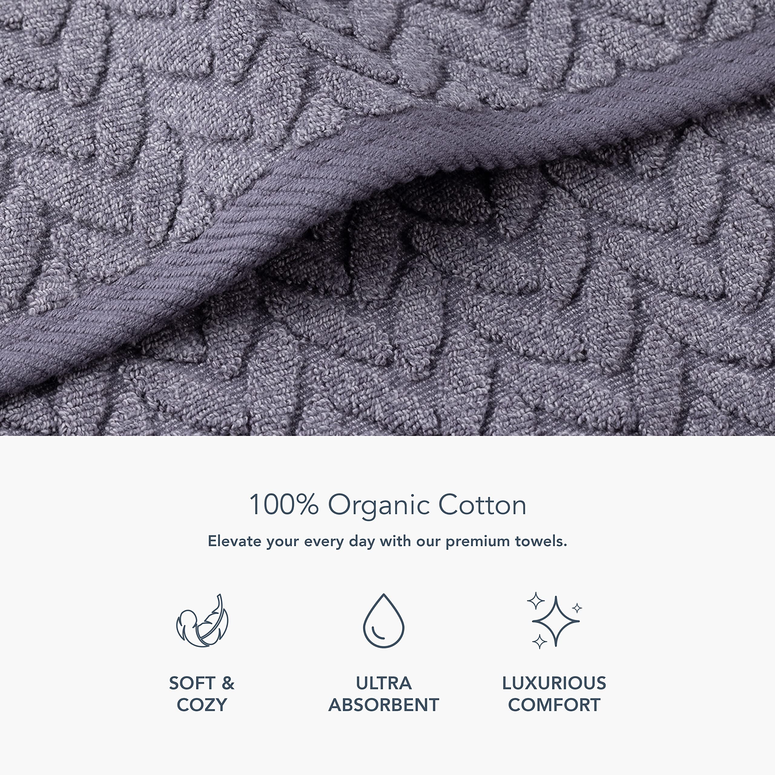 Texere 100% Organic Cotton Jacquard 650 Gsm Premium Bath Towel Sets - Extra Absorbent Quick Dry And Plush (Cable, Excalibur, 4 B