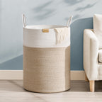 Nunsino 95L Laundry Hamper Basket,Baby Nursery Woven Storage Basket for Toys Bin,Pillows,Blankets,Clothes,Brown&White