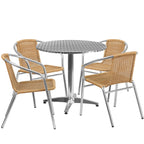 Flash Furniture 31.5'' Round Aluminum Indoor-Outdoor Table Set with 4 Beige Rattan Chairs