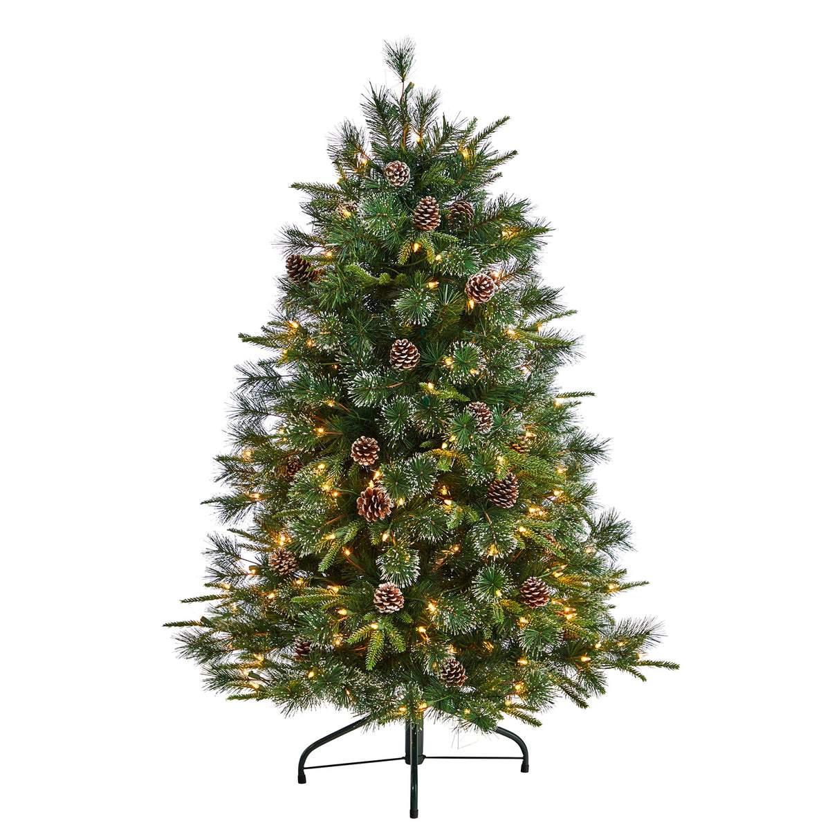 Nearly Natural 5Ft. Snowed Tipped Clermont Mixed Pine Artificial Christmas Tree With 250 Clear Lights, Pine Cones And 858 Bendab