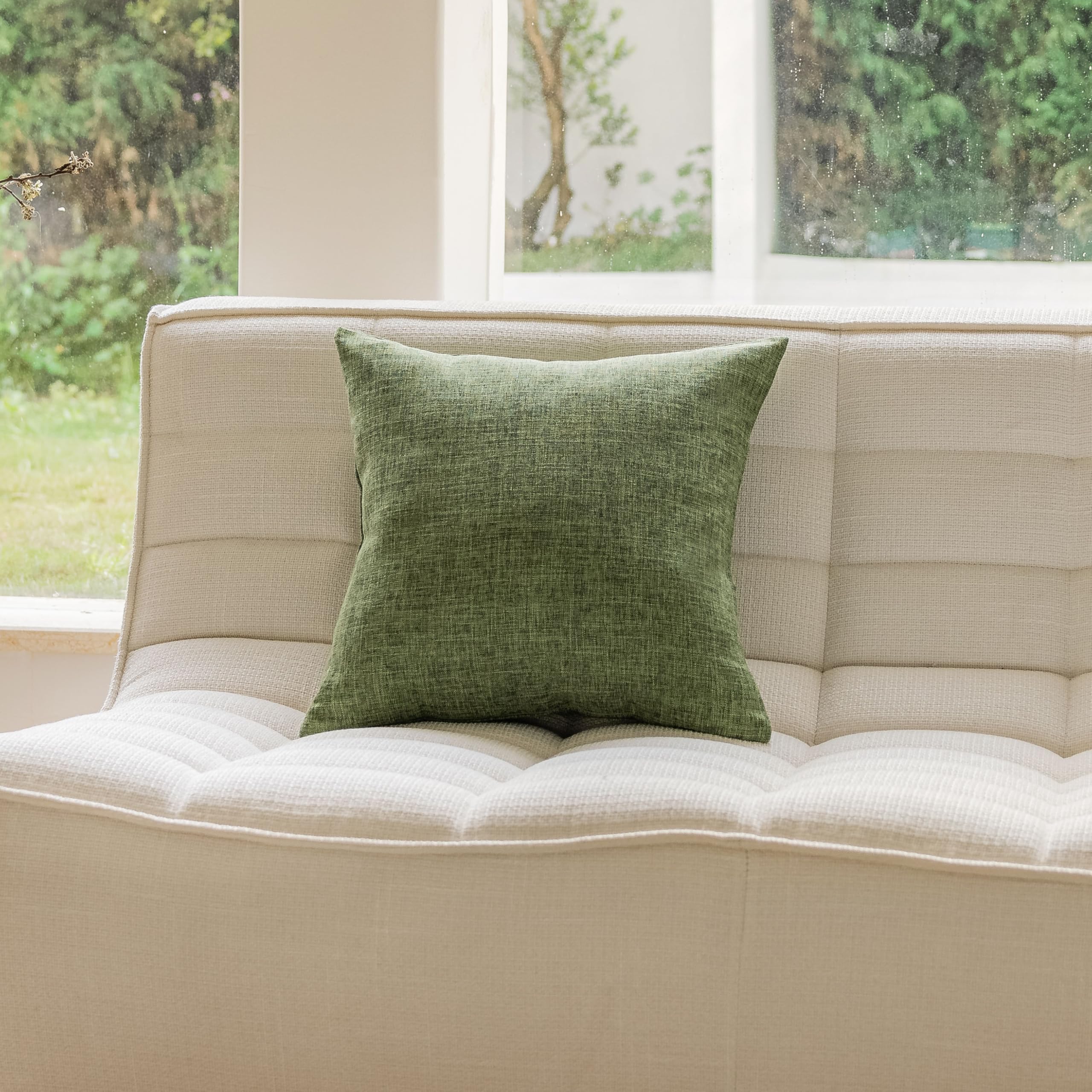 Home Brilliant Euro Sham 24x24 Linen Pillow Cover 24 x 24 Euro Pillow for Bed Couch Sofa, 60x60cm, Green