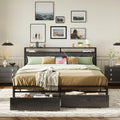 LIKIMIO California King Bed Frame with Storage Headboard, Platform Bed with Drawers and Charging Station, No Box Spring Needed, 