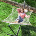 Pnaeut Double Rope Hammock With Stand Included, 12Ft Heavy Duty Stand, 2 Person Traditional Cotton Rope Hammocks With Pillow For