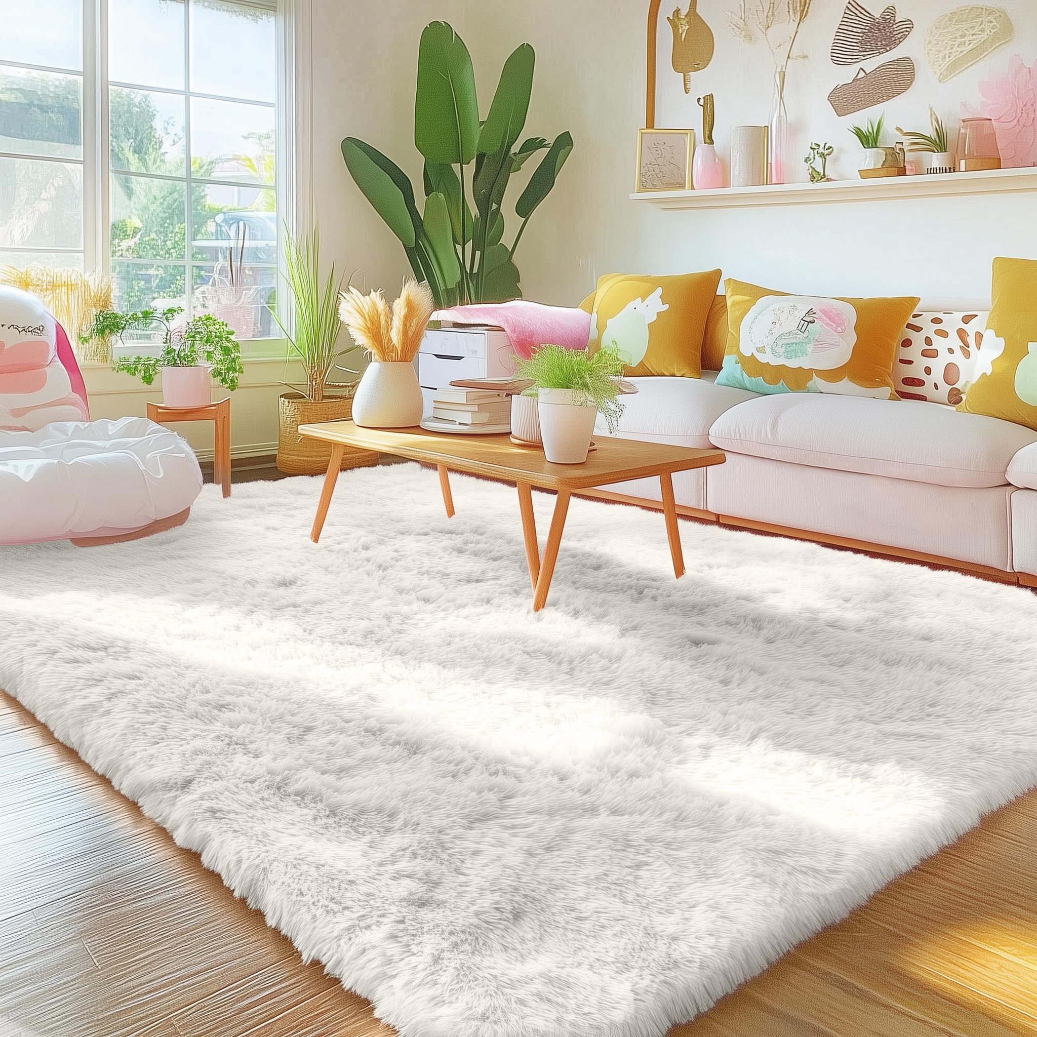OLANLY Area Rugs for Living Room Bedroom, Machine Washable 4x5.9 Feet Soft Fluffy Shaggy Bedside Rug, Indoor Floor Carpet for Ki
