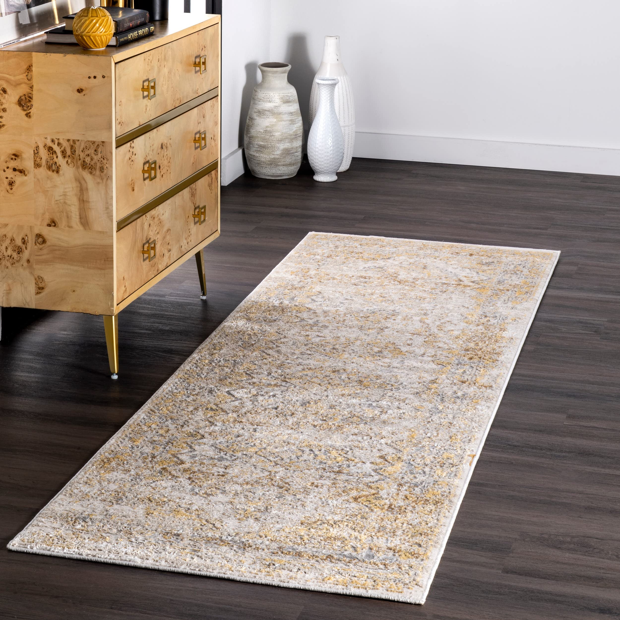 nuLOOM Shaunte Vintage Speckled Runner Rug , 2 6 x 6, Gold, Rectangular, 0.4 Thick