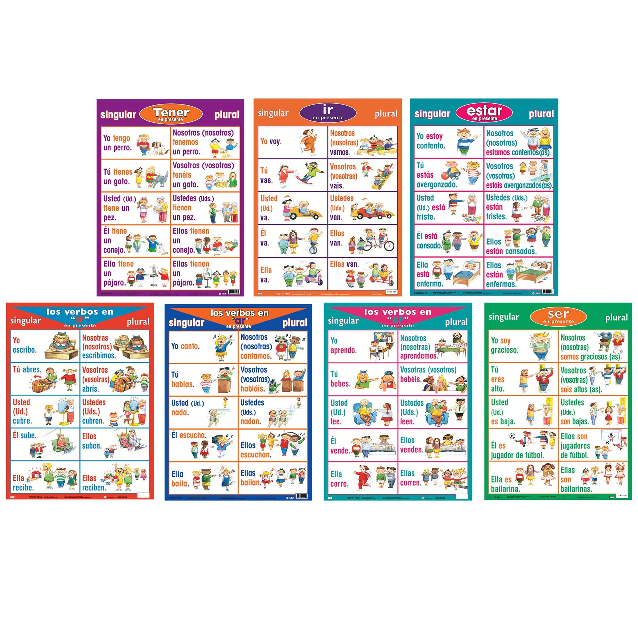 Poster Pals Spanish Verb Posters, Set of 7, Multicolor