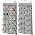 Homyfort 2 Pack Over The Door Shoe Organizer, Hanging Shoe Rack Storage Holder With 48 Large Pockets For Closet Door (Grey)