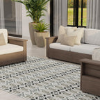 Mad Mats Geometric 5X8 Grey & White Outdoor Rug, Reversible Plastic Mat For Patio, Porch, Poolside, Mudroom, Camping, Rv, Deck