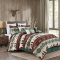 Chezmoi Collection Dune 7-Piece Southwestern Cowboys Aztec Comforter Set - Multicolor Teal Brown Beige Tan Red Printed Washed Mi