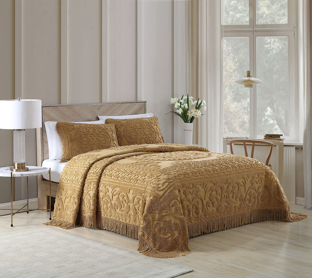 Beatrice Home Fashions Medallion Chenille Bedspread, Full, Gold