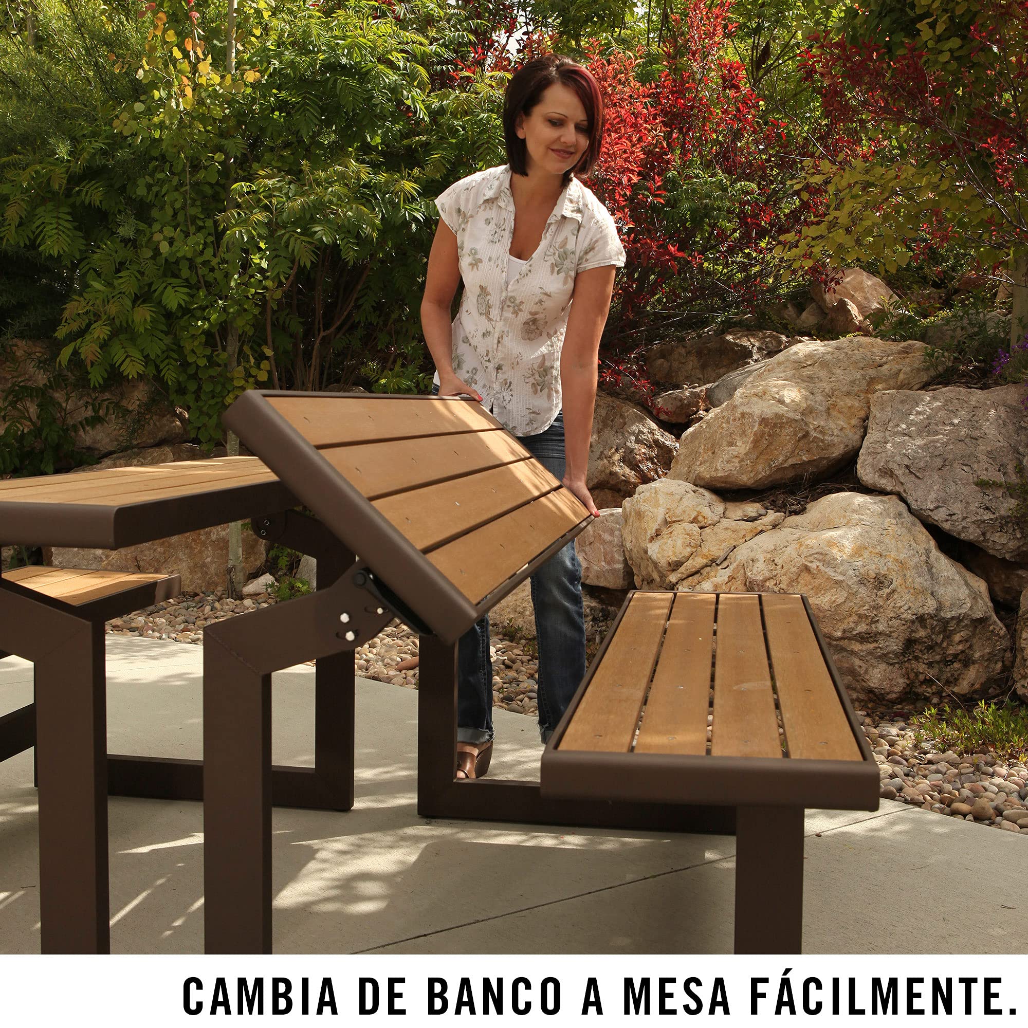 Lifetime 60054 Convertible Bench / Table, Faux Wood Construction, Brown