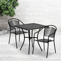 Flash Furniture Oia Commercial Grade 28 Square Black Indoor-Outdoor Steel Patio Table Set with 2 Round Back Chairs