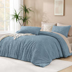 Andency Blue Comforter Set Full Size, 3 Pieces Boho Lightweight Fluffy Bedding Comforter Set For Full Bed, Tufted Farmhouse Desi