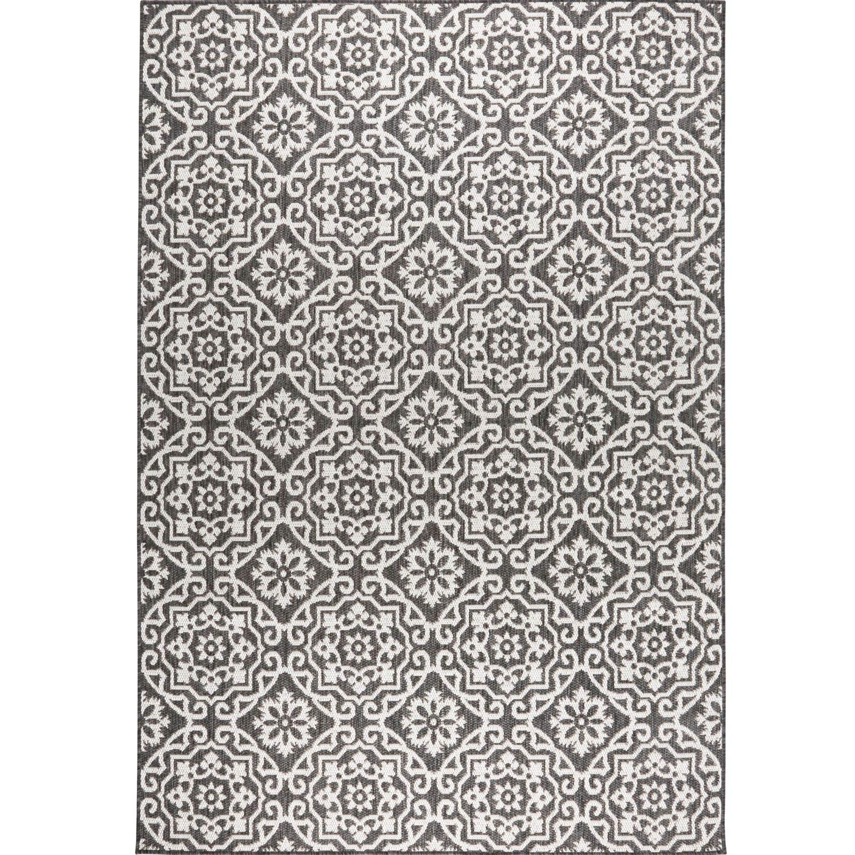 Nicole Miller New York Patio Country Danica Transitional Geometric Indoor/Outdoor Area Rug, Black/Grey, 3'11'X5'2'