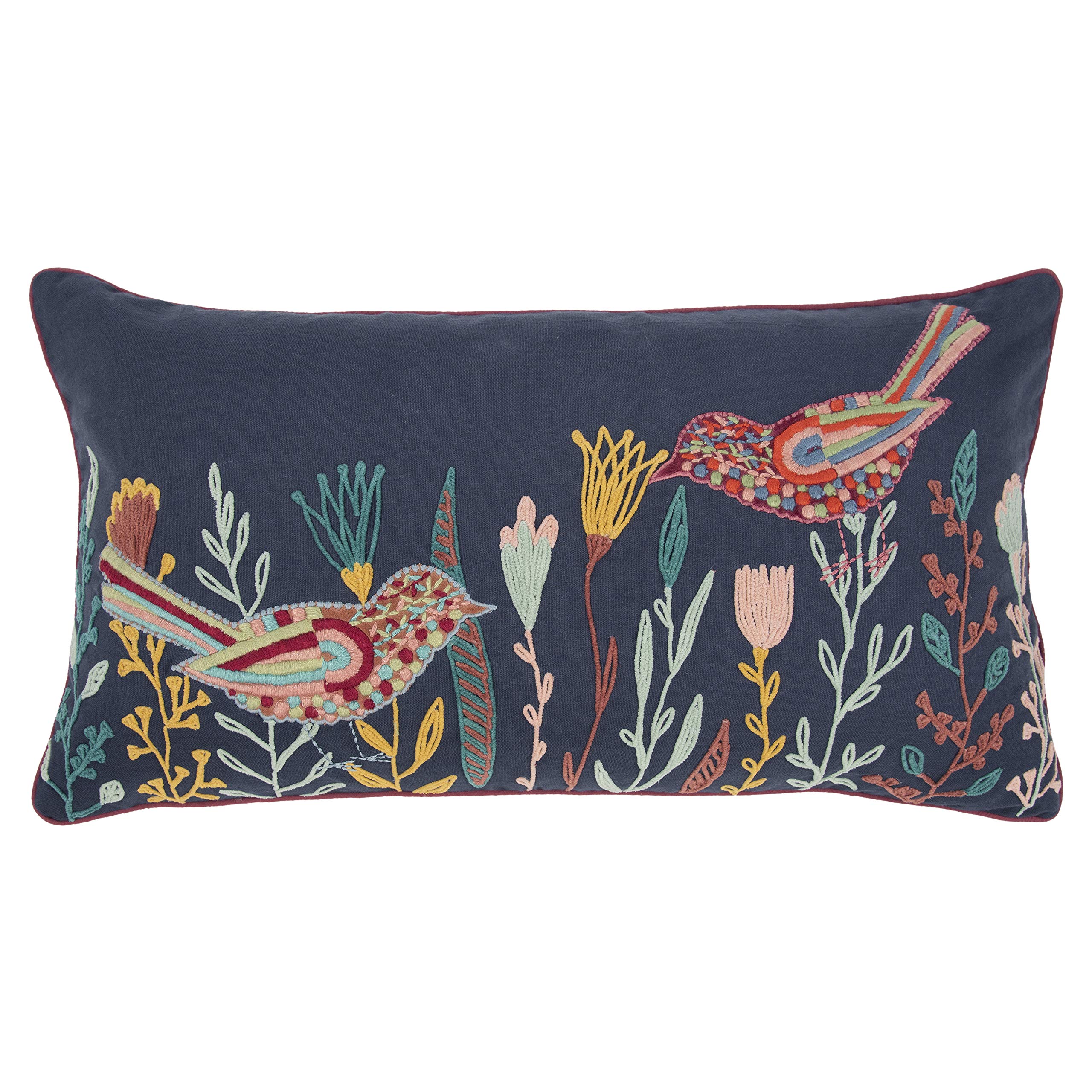 Rizzy Home Botanical with Birds 14" x 26" Down Pillow w/ Multi-Color Cover