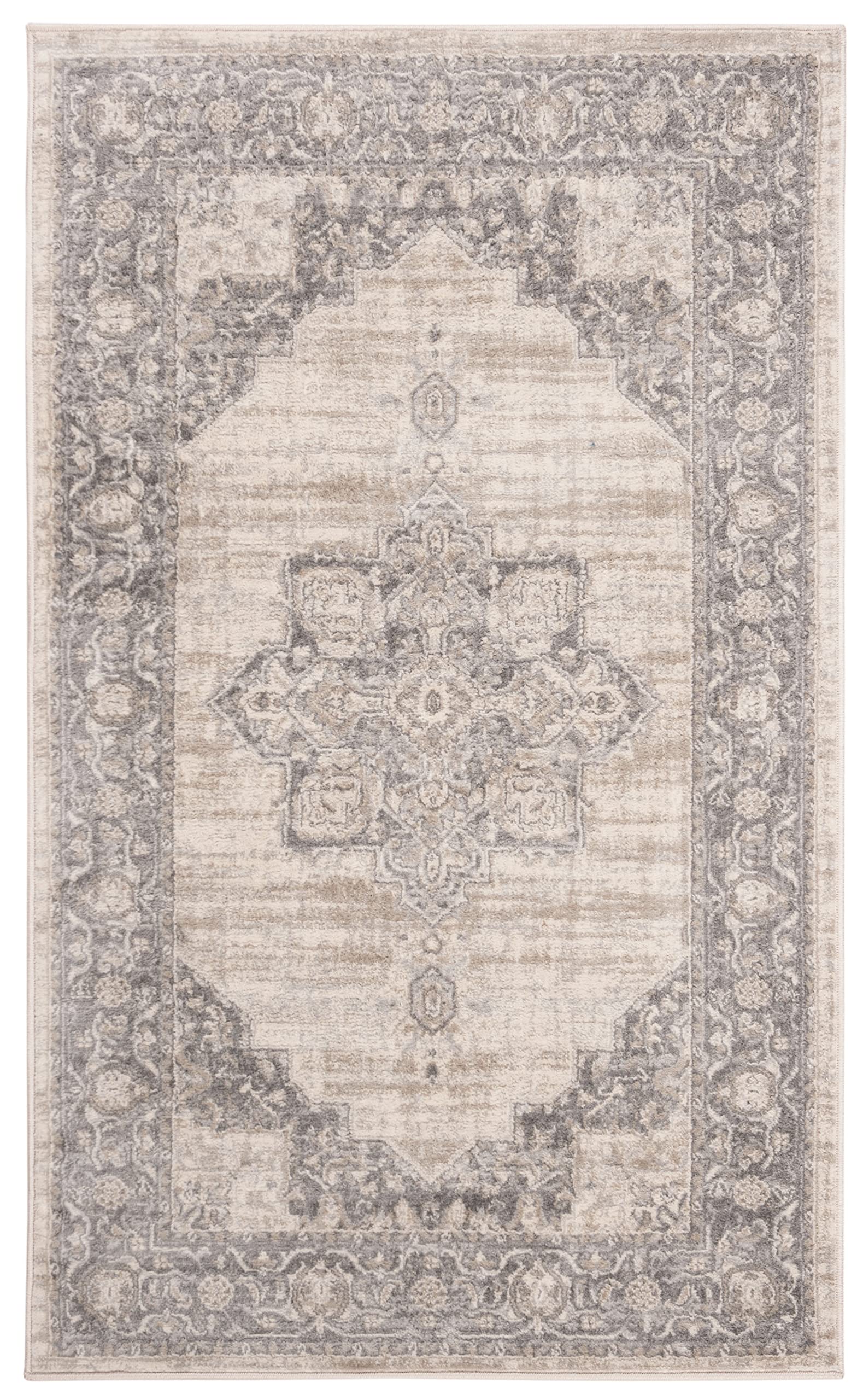 Safavieh Brentwood Collection X-Large Area Rug - 12 x 15, Ivory & Navy, Medallion Distressed Design, Non-Shedding & Easy Care,