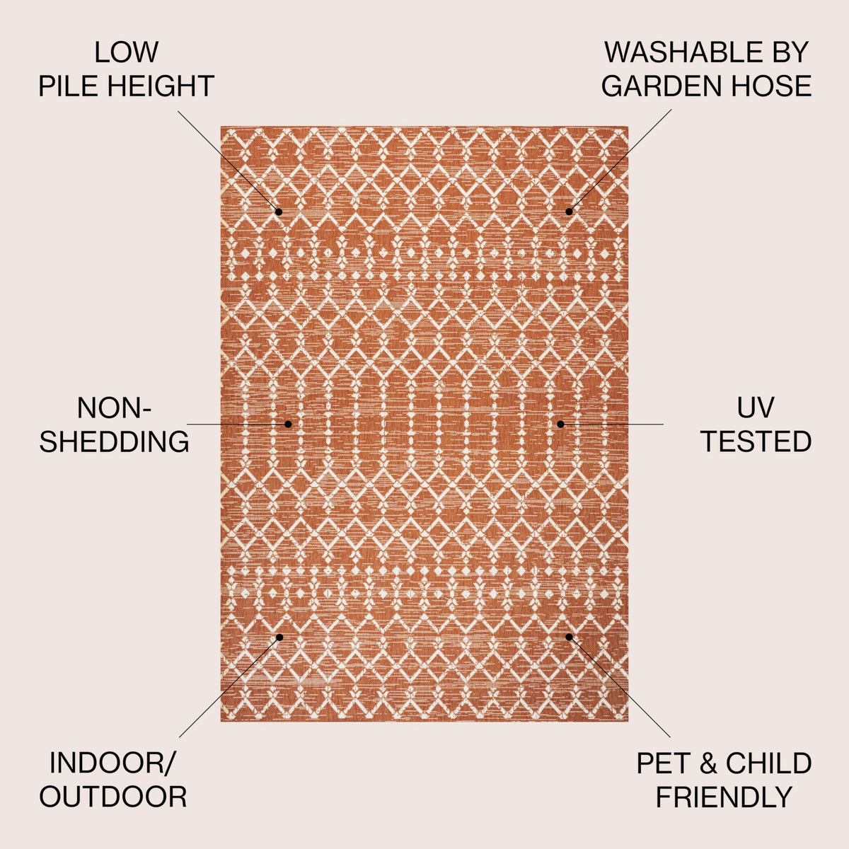 Jonathan Y Smb108P-4 Ourika Moroccan Geometric Textured Weave Indoor Outdoor Area-Rug, Bohemian Rustic Scandinavian Easy-Cleaning,Bedroom,Kitchen,Backyard,Patio,Non Shedding, 4 X 6, Orange/Cream