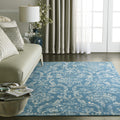 Nourison Jubilant Damask Blue 53 x 73 Area-Rug, Easy-Cleaning, Non Shedding, Bed Room, Living Room, Dining Room, Kitchen (