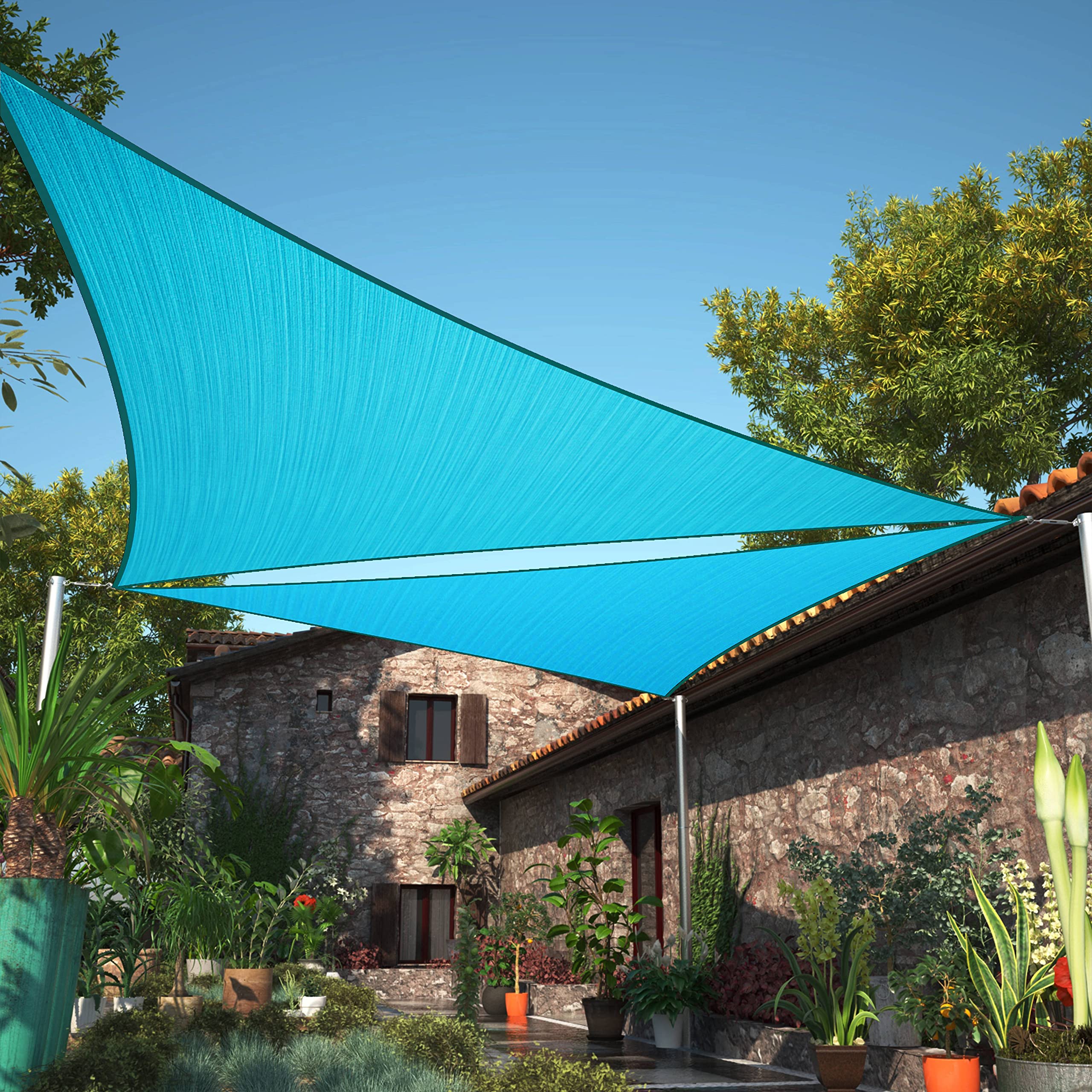 ShadeMart 24 x 24 x 24 Turquoise Triangle Sun Shade Sail UPF50 Canopy smTAPRT20 Fabric Cloth Screen, Water Air Permeable & UV