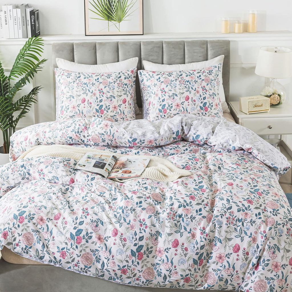 HoneiLife King Size Duvet Cover - Cotton Comforter Cover, Soft & Breathable Floral Bedding Duvet Cover Sets with Zipper Closure 