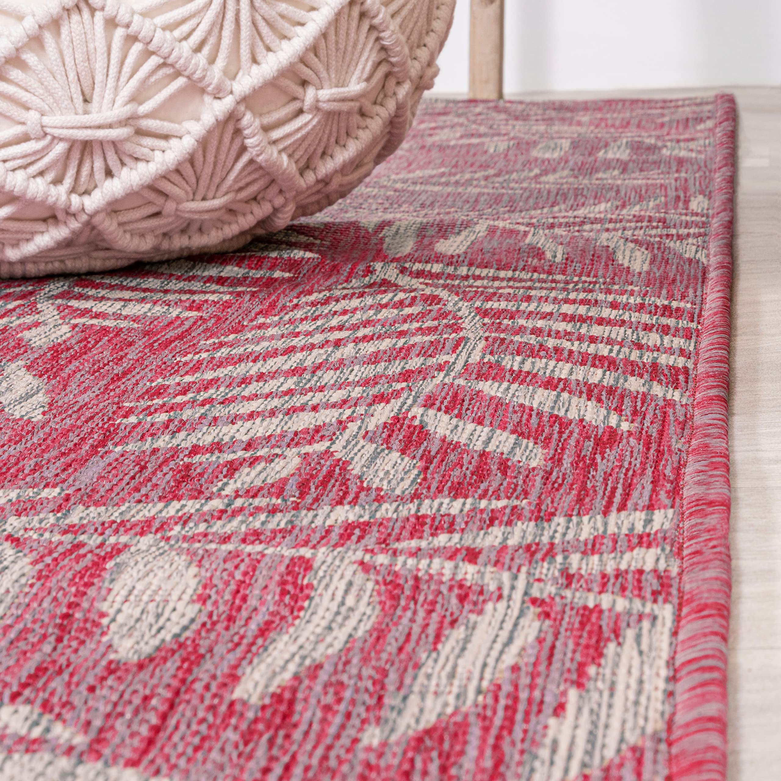 Jonathan Y Smb119F-210 Nevis Palm Frond Indoor Outdoor Area Rug, Coastal Casual Country & Floral Easy Cleaning,Bedroom,Kitchen,Backyard,Patio,Non Shedding, Fuchsia/Light Gray, 2 X 10