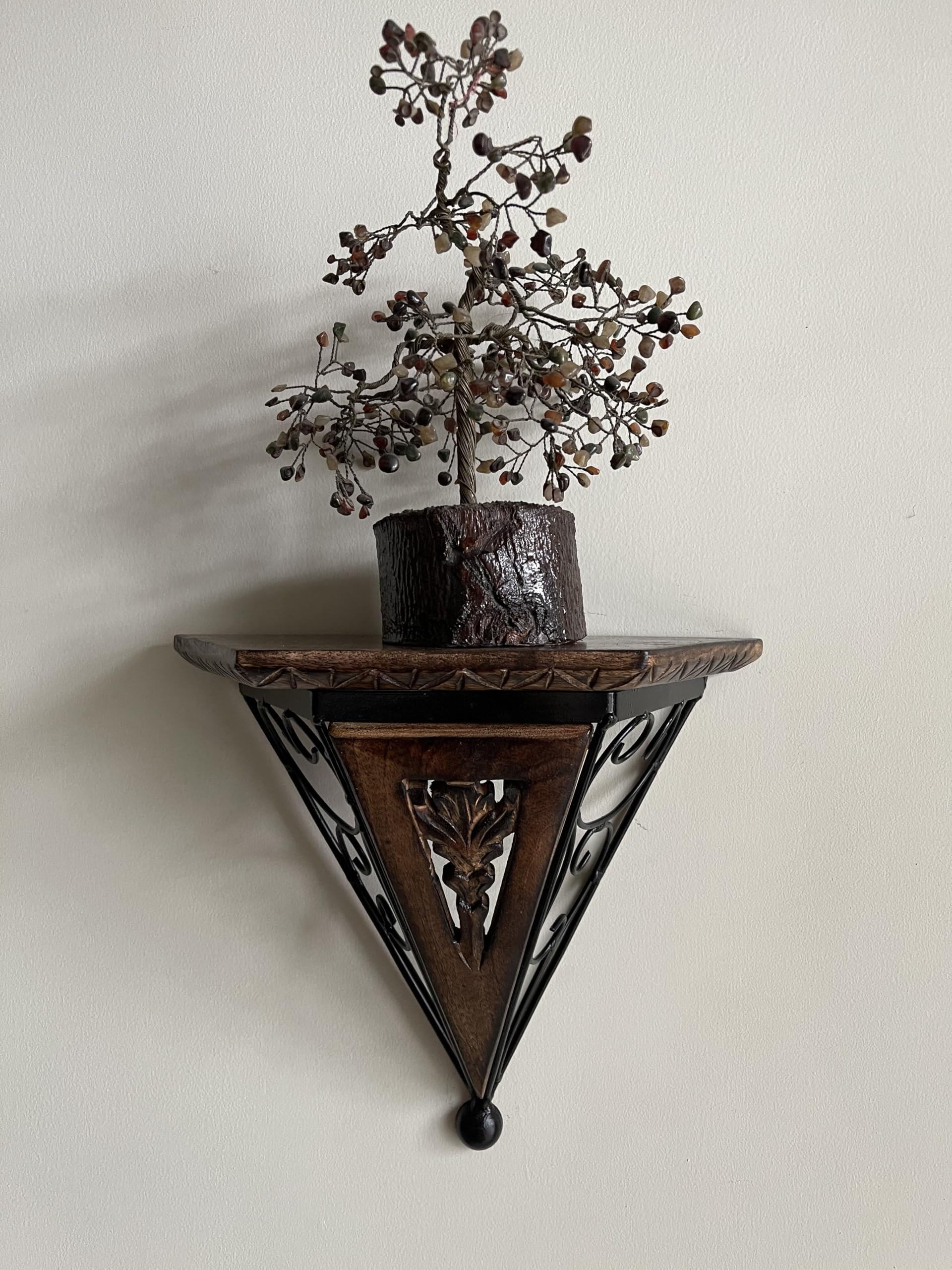 Wooden Decor hub Wall Mounted Wooden & Wrought Iron Wall Bracket/Home Decor Beautiful Triangle Shape Design Wall Shelf (11 X 5 X