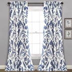 Lush Decor White-And-Navy Devonia Room-Darkening Window Curtain Set (95' X 52')