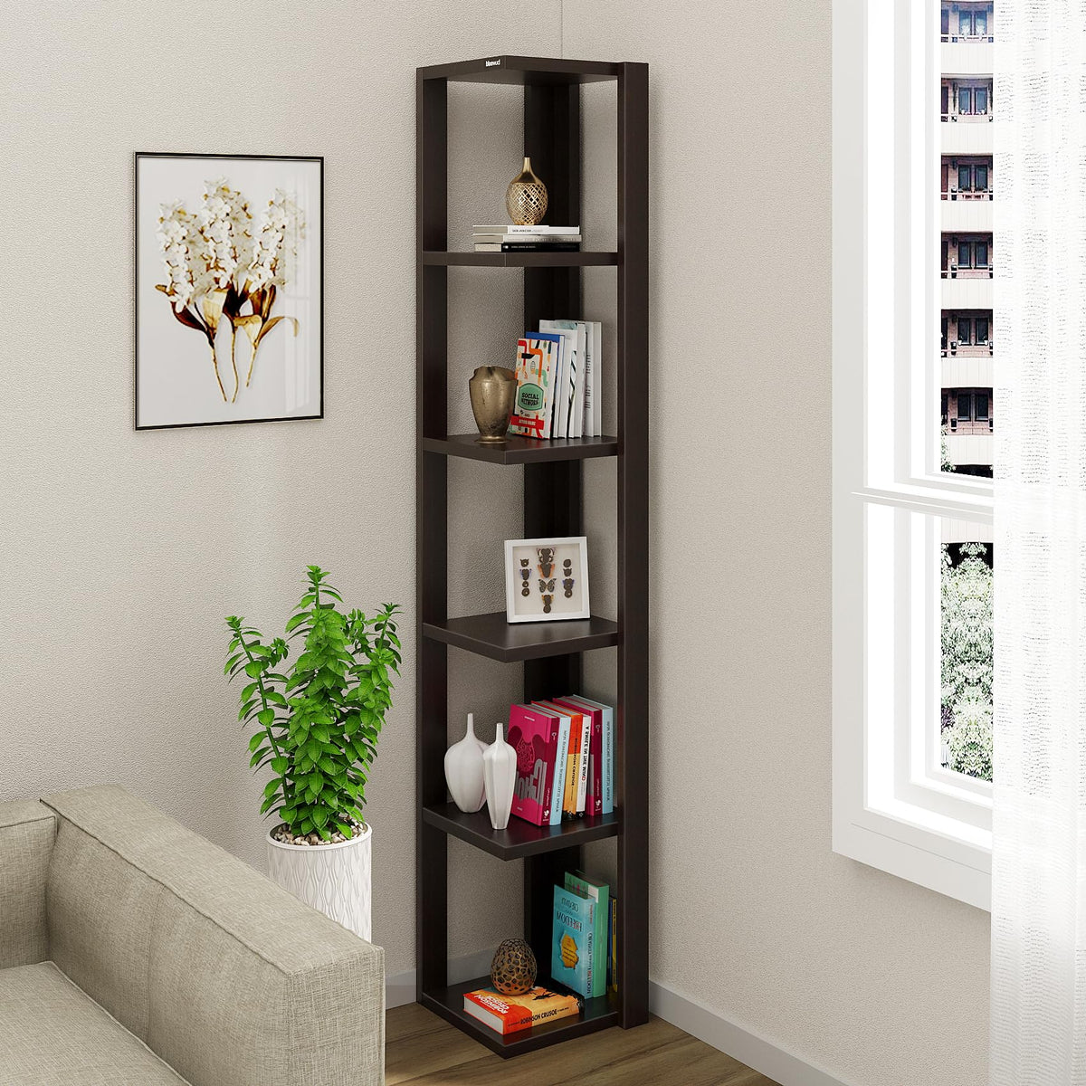 BLUEWUD Albert Engineered Wood Wall Decor Floating Shelf Display Rack Decorative Hall Dcor for Living Room Home Furniture, 6 She