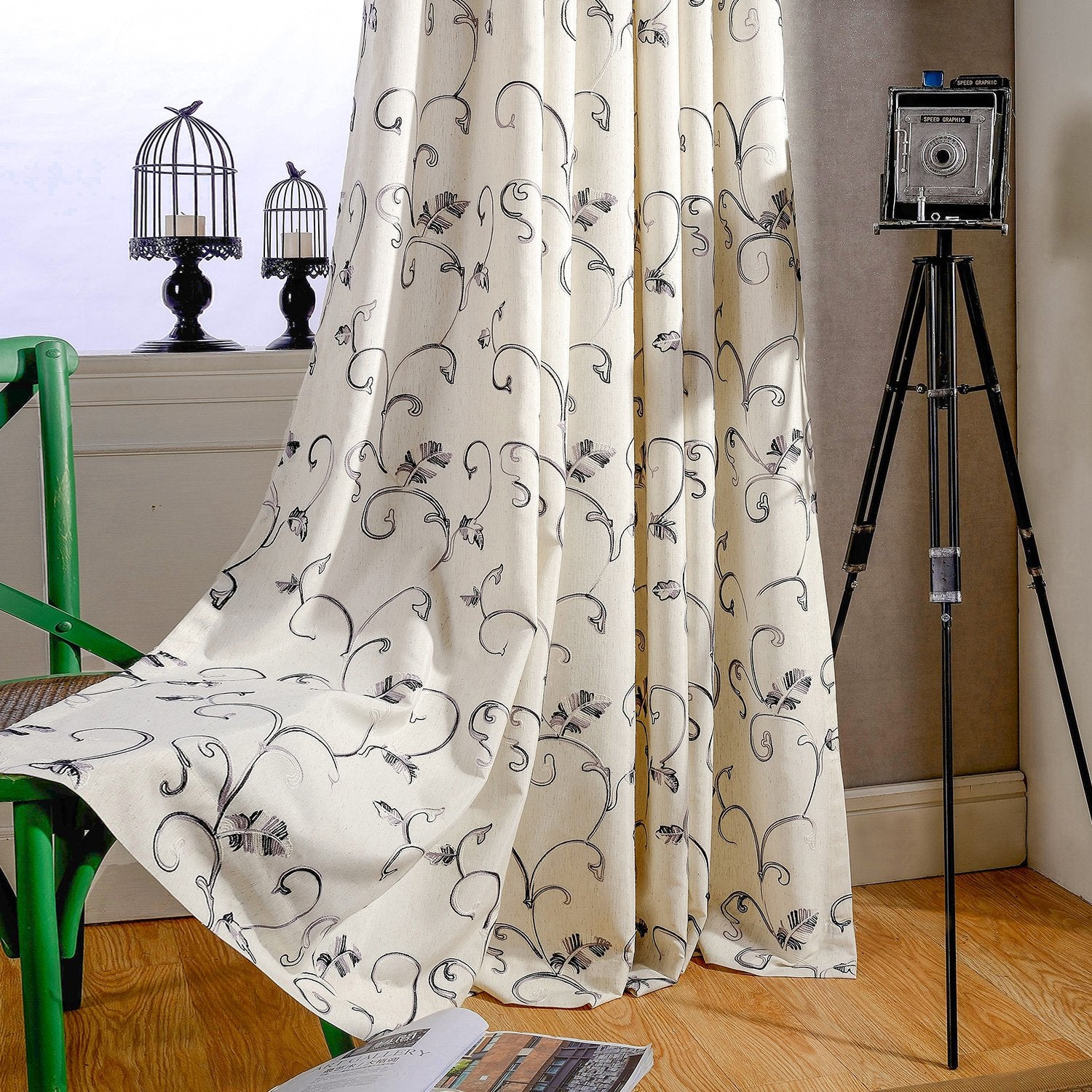 Vogol 2 Panels Ultra Sleep Vines Embroidered Curtains 84 Inches Long, Window Curtain Panels For Living Room & Bedroom, 52 X 84 I