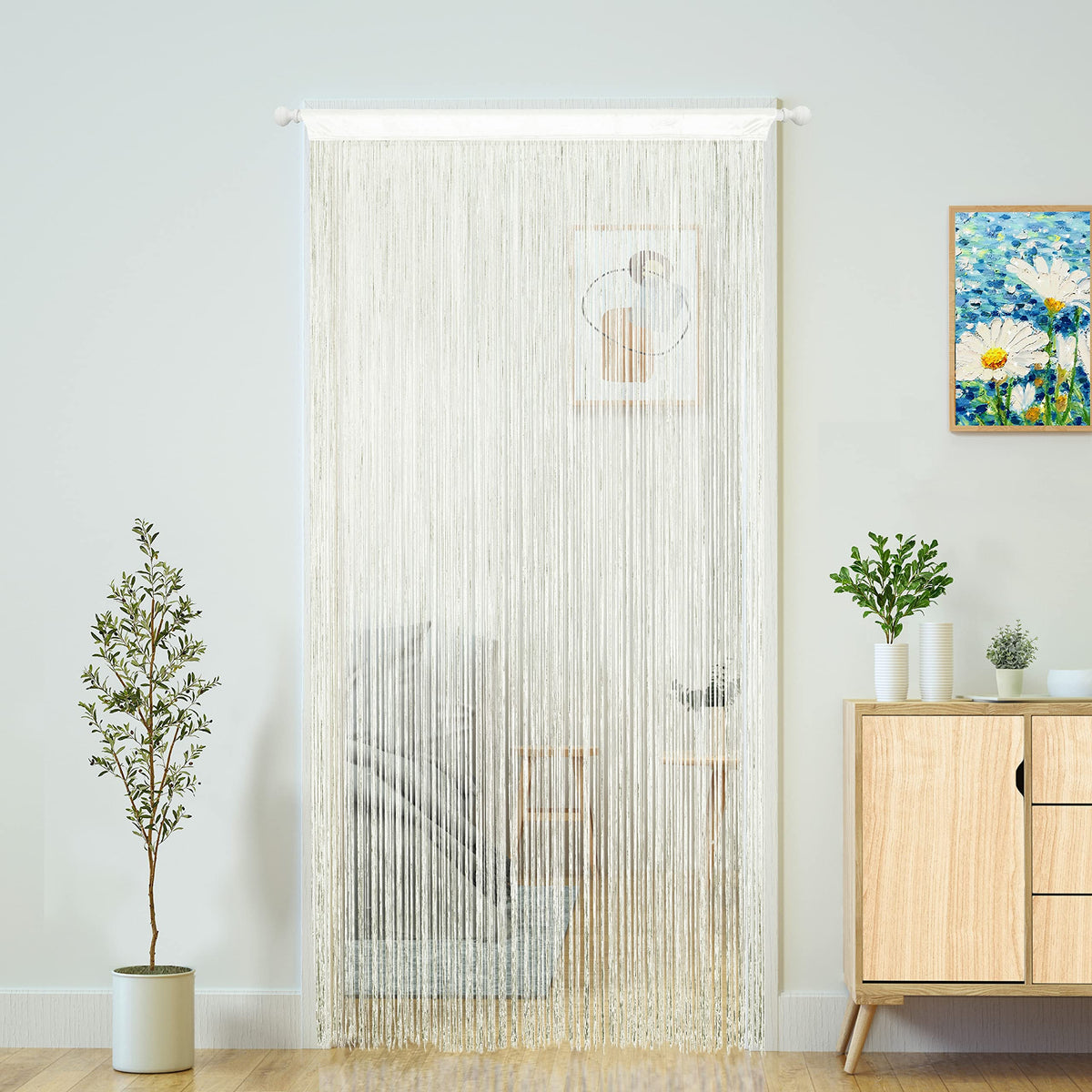Boho String Door Curtain for Doorway, MidChampagne, 39W × 110L, 1 Panel