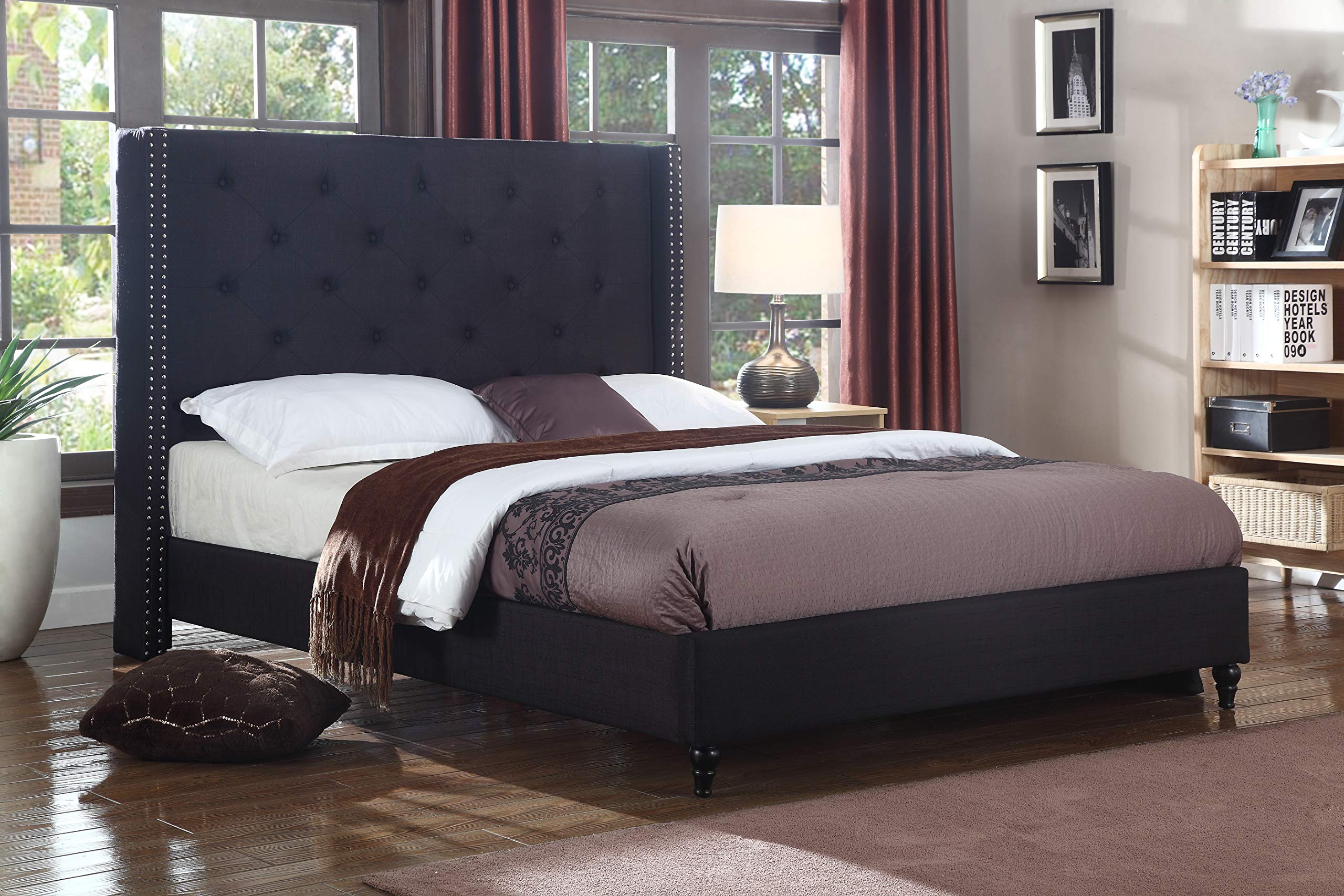 Best Master Furniture Vero Tufted Wingback Platform Bed, Cal King Black