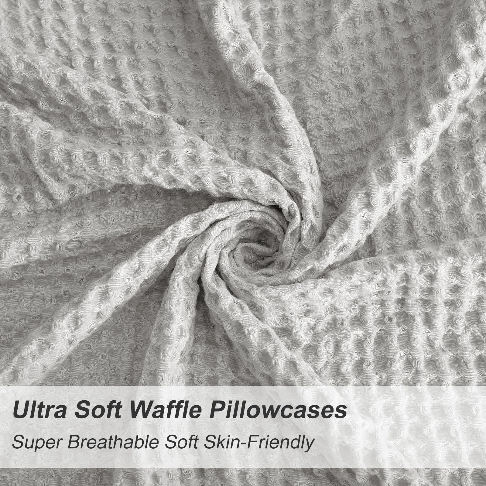 Phf Ultra Soft Waffle Weave Pillowcases King Size 20' X 36' 2 Pack, No Insert, Breathable Skin-Friendly Pillow Shams, Decorative Waffle Weave Pillow Case Covers, Light Grey