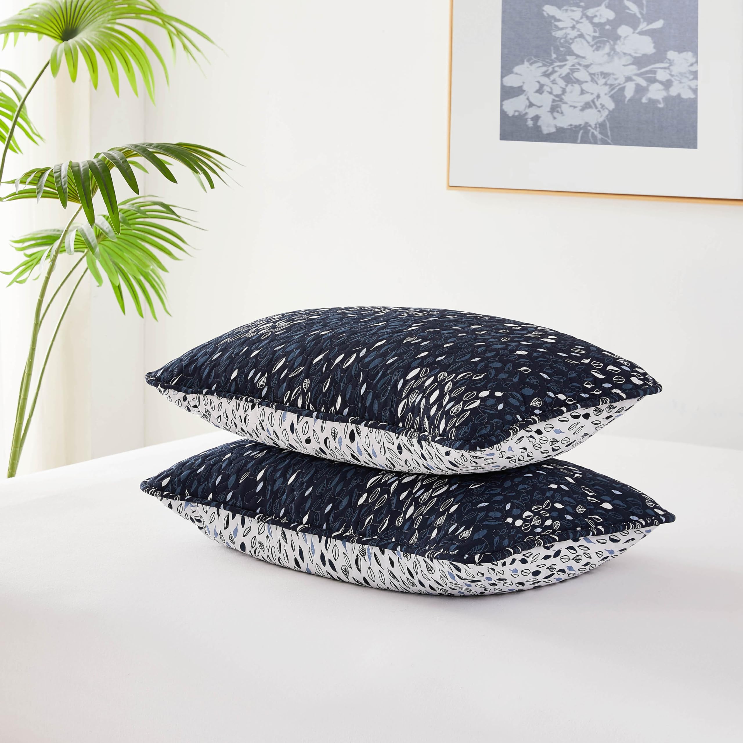 Southshore Fine Living, Inc. Floral Blue Pillow Covers 22X22 Inch Set Of 2, Euro Sham Covers, Quilted Pillow Shams 22 X 22 To Ma