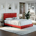Boyd Sleep Beaumont Upholstered Platform Bed with Headboard, Mattress Foundation with Strong 14 Wood Slat Supports, No Box Spring Required, Red Faux Leather, Size Queen
