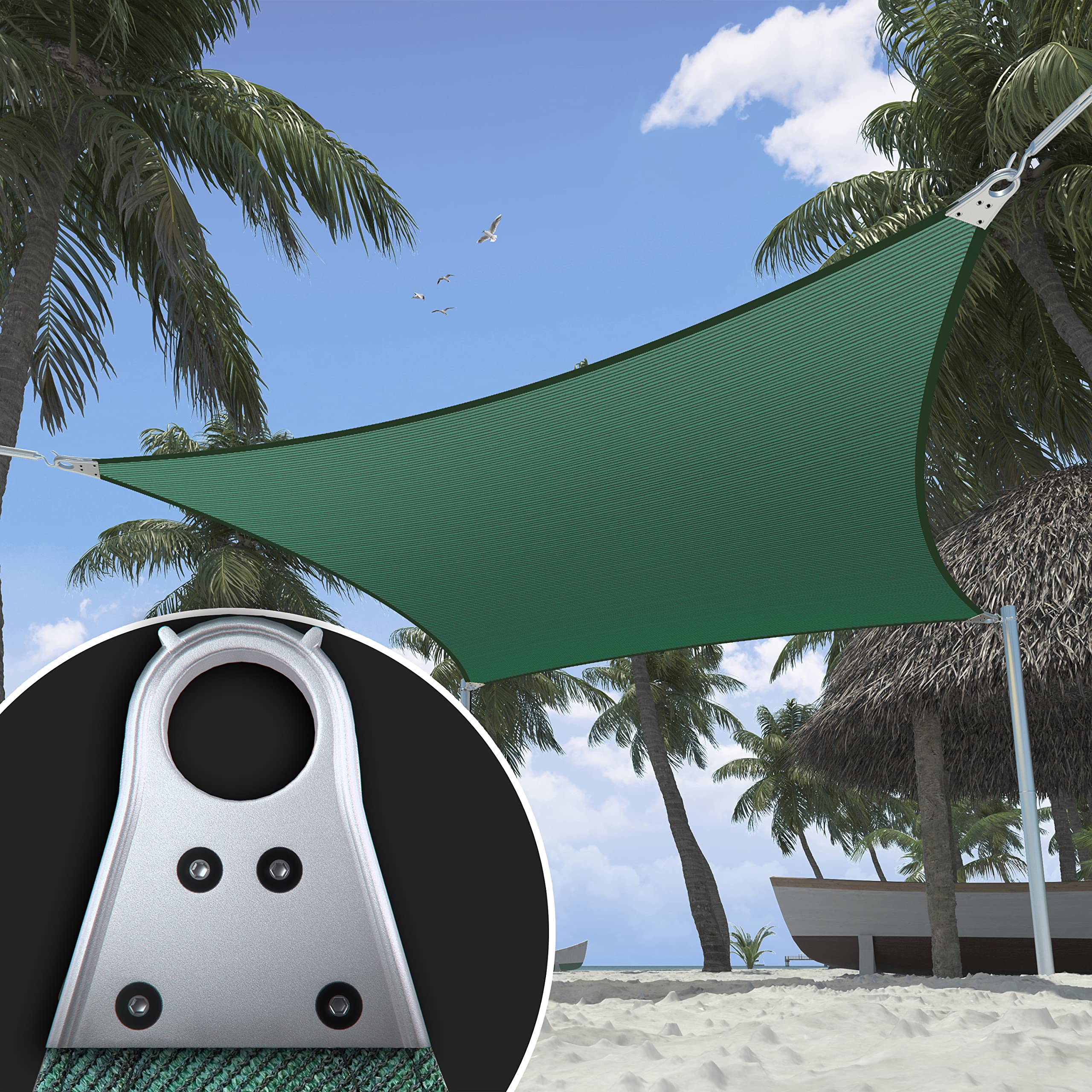 Shademart Heavy Duty 24' X 24' Green Square Sun Shade Sail, Commercial Grade Upf50 Canopy Smtaws24, Reinforced Corners & Edges,