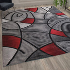 Flash Furniture Jubilee Collection Abstract Area Rug - Colorfast Red Olefin Rug - 8' X 10' Area Rug - Jute Backing - Living Room, Bedroom, & Family Room