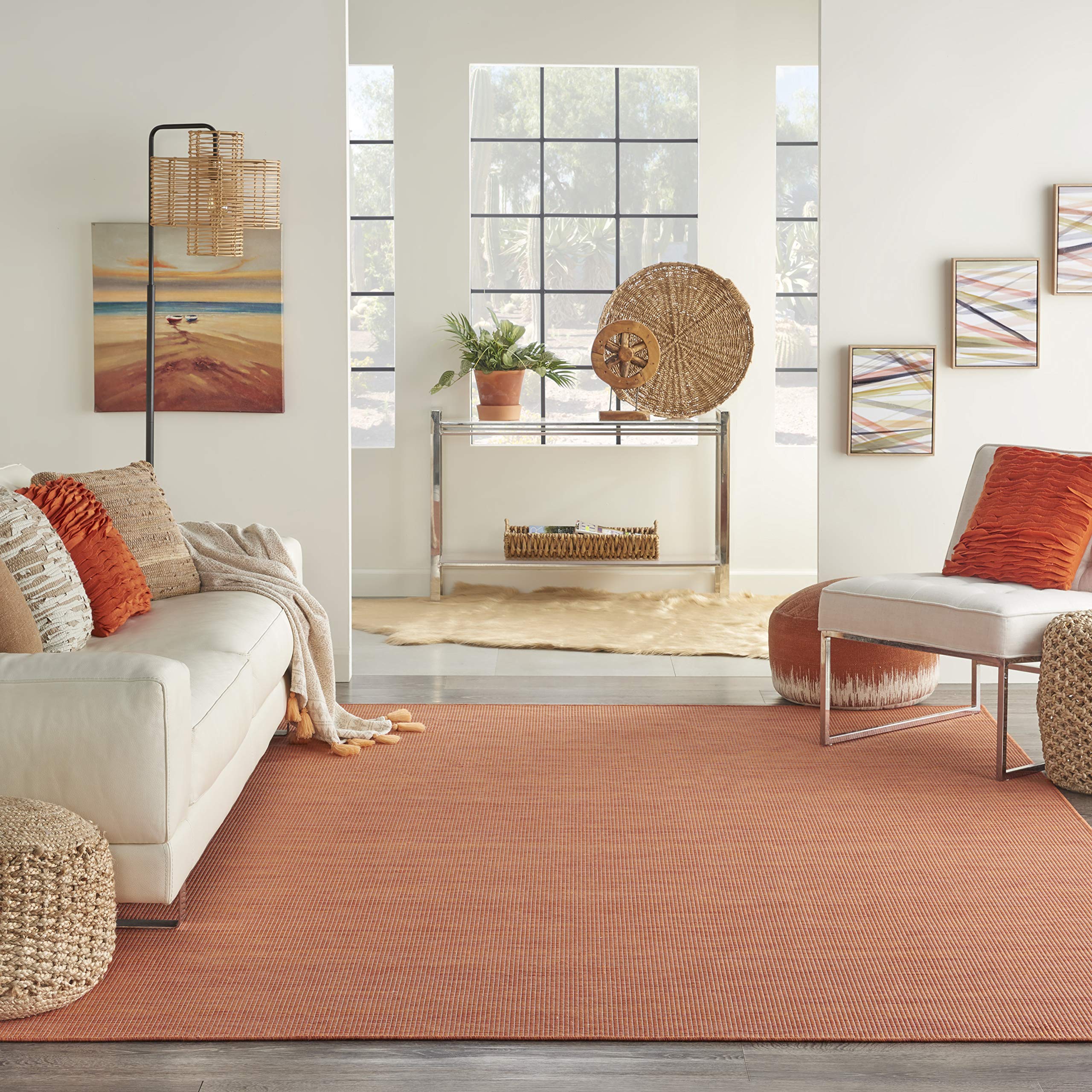 Nourison Positano Indoor/Outdoor Terracotta 2'2' X 12' Area Rug, Easy Cleaning, Non Shedding, Bed Room, Living Room, Dining Roo