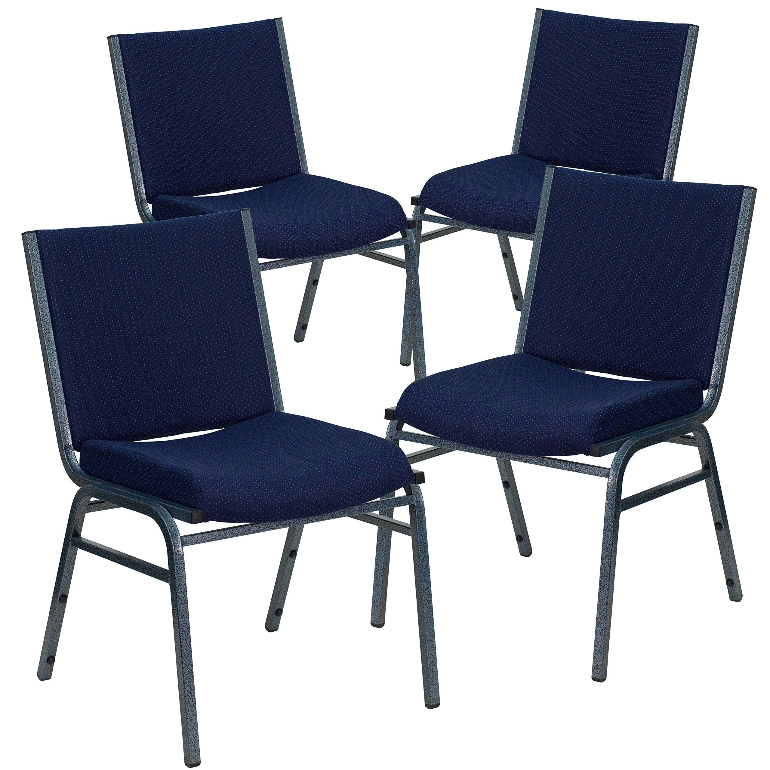4 Pk. 3 Thickly Padded, Navy Blue Patterned Upholstered Stack Chair