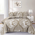 Beige Quilt Set King Size, Boho Damask Tan Bedspread Coverlet Set Soft Lightweight Microfiber Luxury Bedding Set 3 Pieces For Al