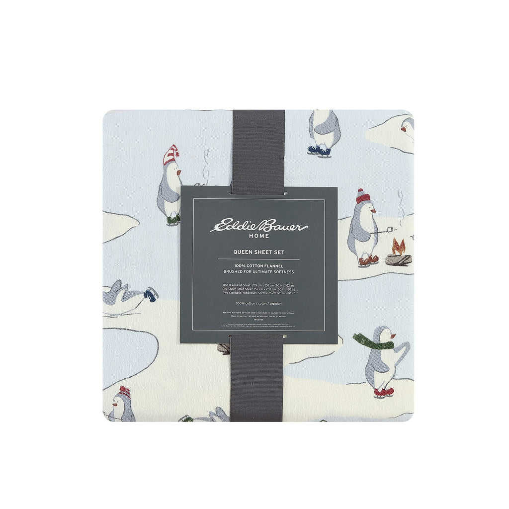 Eddie Bauer - King Sheets, Cotton Flannel Bedding Set, Brushed For Extra Softness, Cozy Home Decor (Skating Penguin, King)