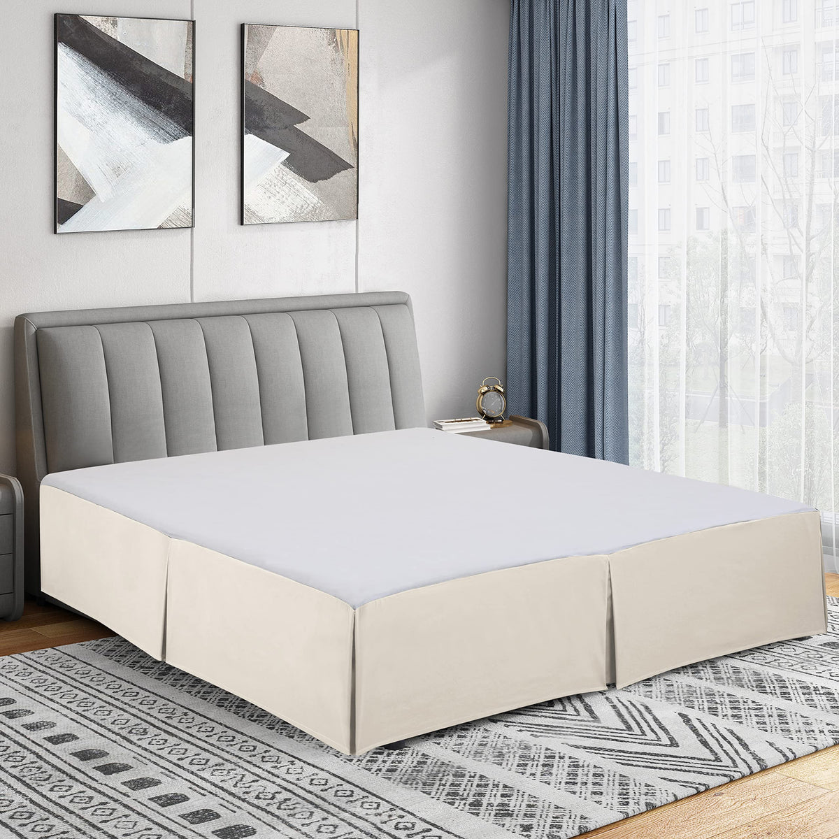 Cathay Home Double Brushed Microfiber Pleated Easy Fit Bed Skirt, Ultra Soft, Fade And Wrinkle Resistant - Coconut Milk, California King