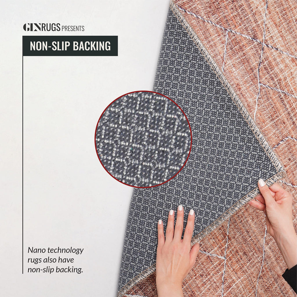 Gln Rugs Stain Resistant Machine Washable Area Rug - Vintage Boho Distressed Aesthetic - Non-Slip Backing - Indoor Floor Home De