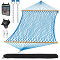 Suncreat Polyester Rope Hammock With Bamboo Spreader Bar, Carrying Bag, 450 Lbs Capacity, Two Person Hammock With Tree Hooks, Bl